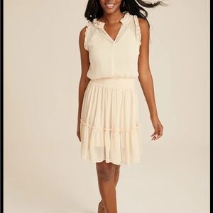 Maurices Cream Ruffle Trim Skater Dress